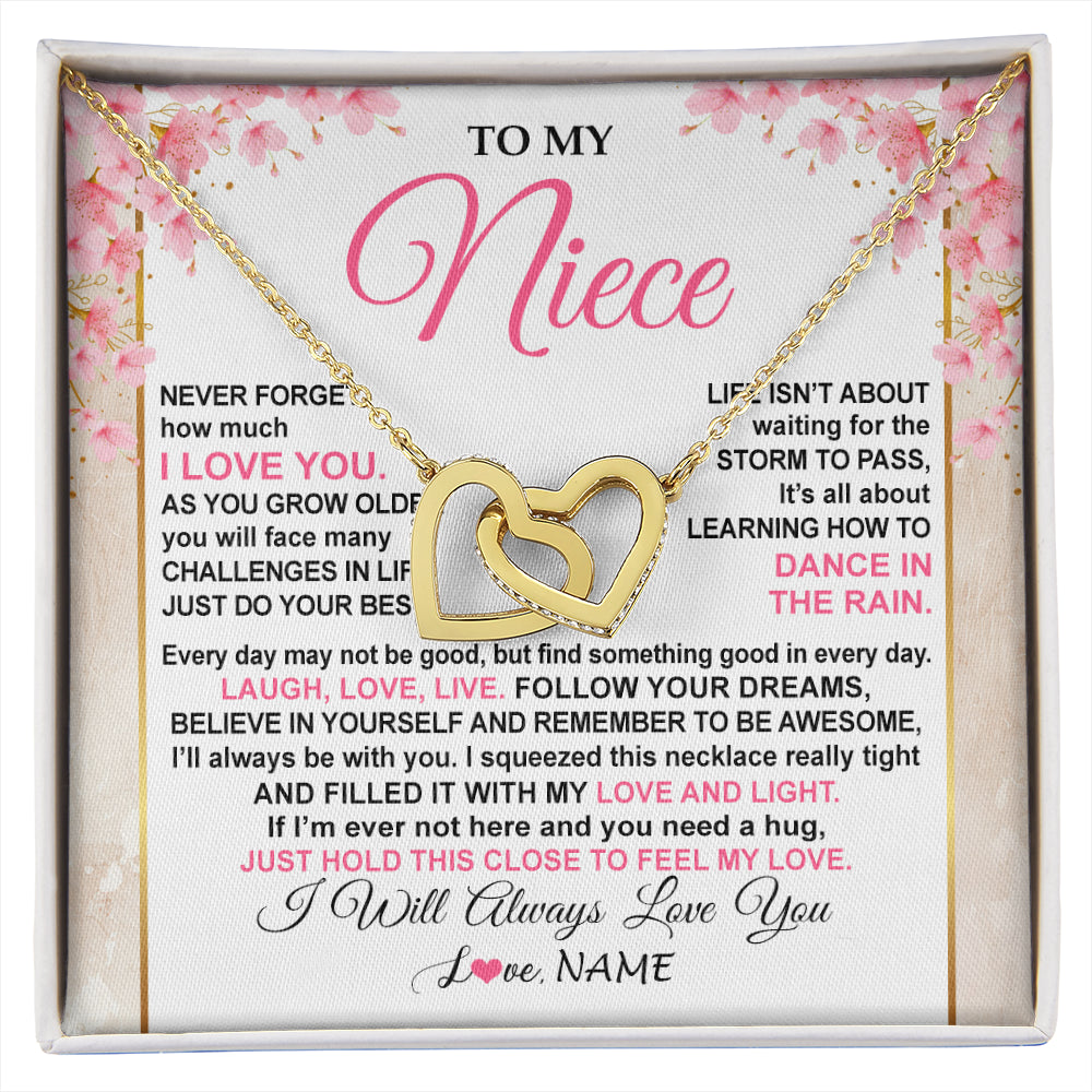 Interlocking Hearts Necklace 18K Yellow Gold Finish | 1 | Personalized To My Niece Necklace From Aunt Uncle Inspirational I Love You Niece Birthday Valentines Day Graduation Christmas Customized Gift Box Message Card | siriusteestore