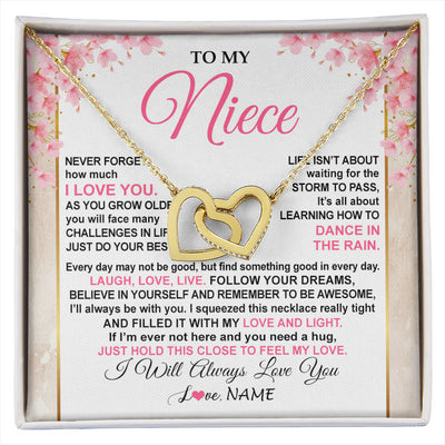Interlocking Hearts Necklace 18K Yellow Gold Finish | 1 | Personalized To My Niece Necklace From Aunt Uncle Inspirational I Love You Niece Birthday Valentines Day Graduation Christmas Customized Gift Box Message Card | siriusteestore