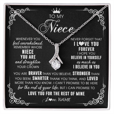 Alluring Beauty Necklace 14K White Gold Finish | 1 | Personalized To My Niece Necklace From Aunt Uncle Inspirational Strength Niece Birthday Jewelry Graduation Christmas Customized Gift Box Message Card | siriusteestore