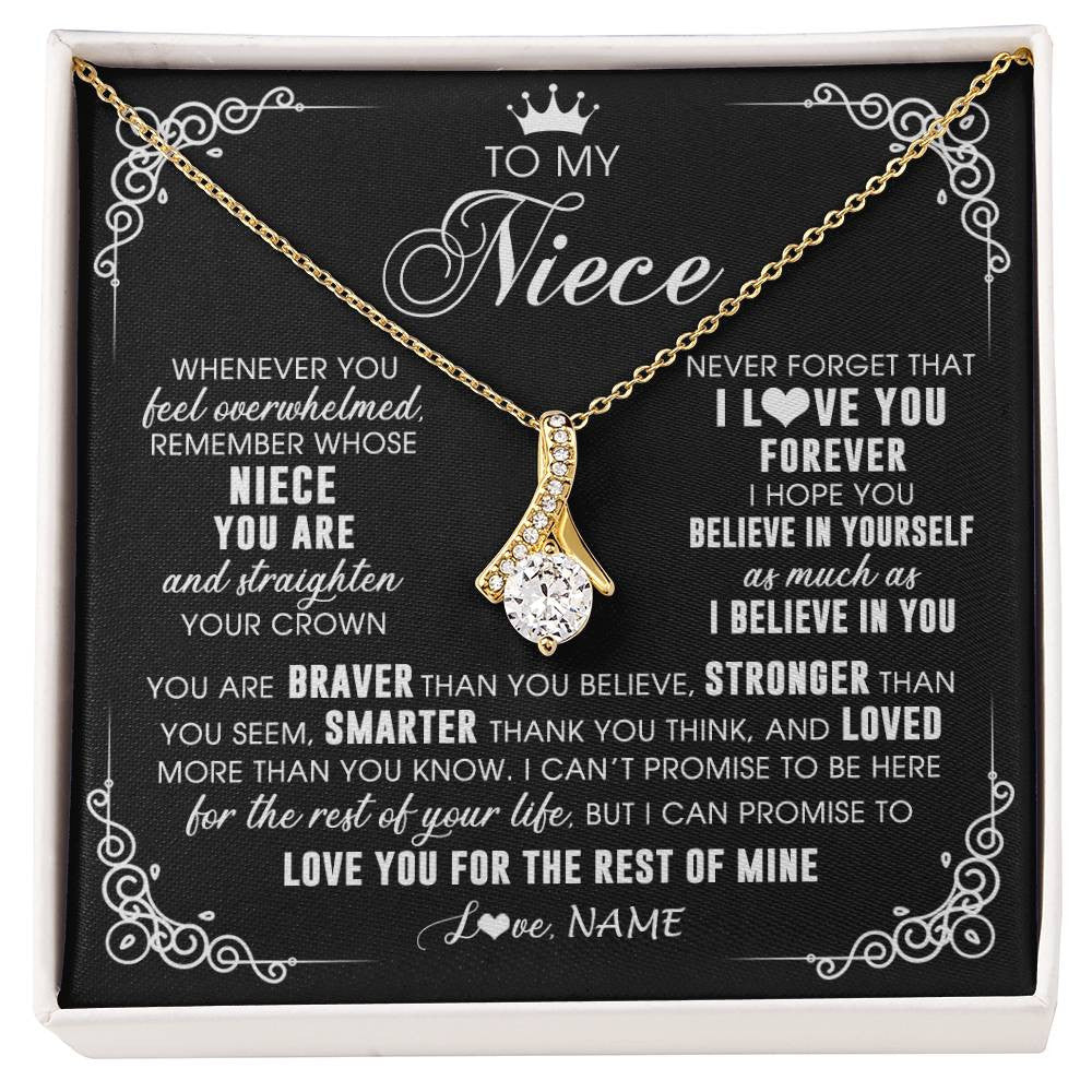Alluring Beauty Necklace 18K Yellow Gold Finish | 1 | Personalized To My Niece Necklace From Aunt Uncle Inspirational Strength Niece Birthday Jewelry Graduation Christmas Customized Gift Box Message Card | siriusteestore