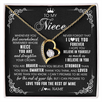 Forever Love Necklace 18K Yellow Gold Finish | 1 | Personalized To My Niece Necklace From Aunt Uncle Inspirational Strength Niece Birthday Jewelry Graduation Christmas Customized Gift Box Message Card | siriusteestore