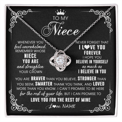 Love Knot Necklace 14K White Gold Finish | 1 | Personalized To My Niece Necklace From Aunt Uncle Inspirational Strength Niece Birthday Jewelry Graduation Christmas Customized Gift Box Message Card | siriusteestore
