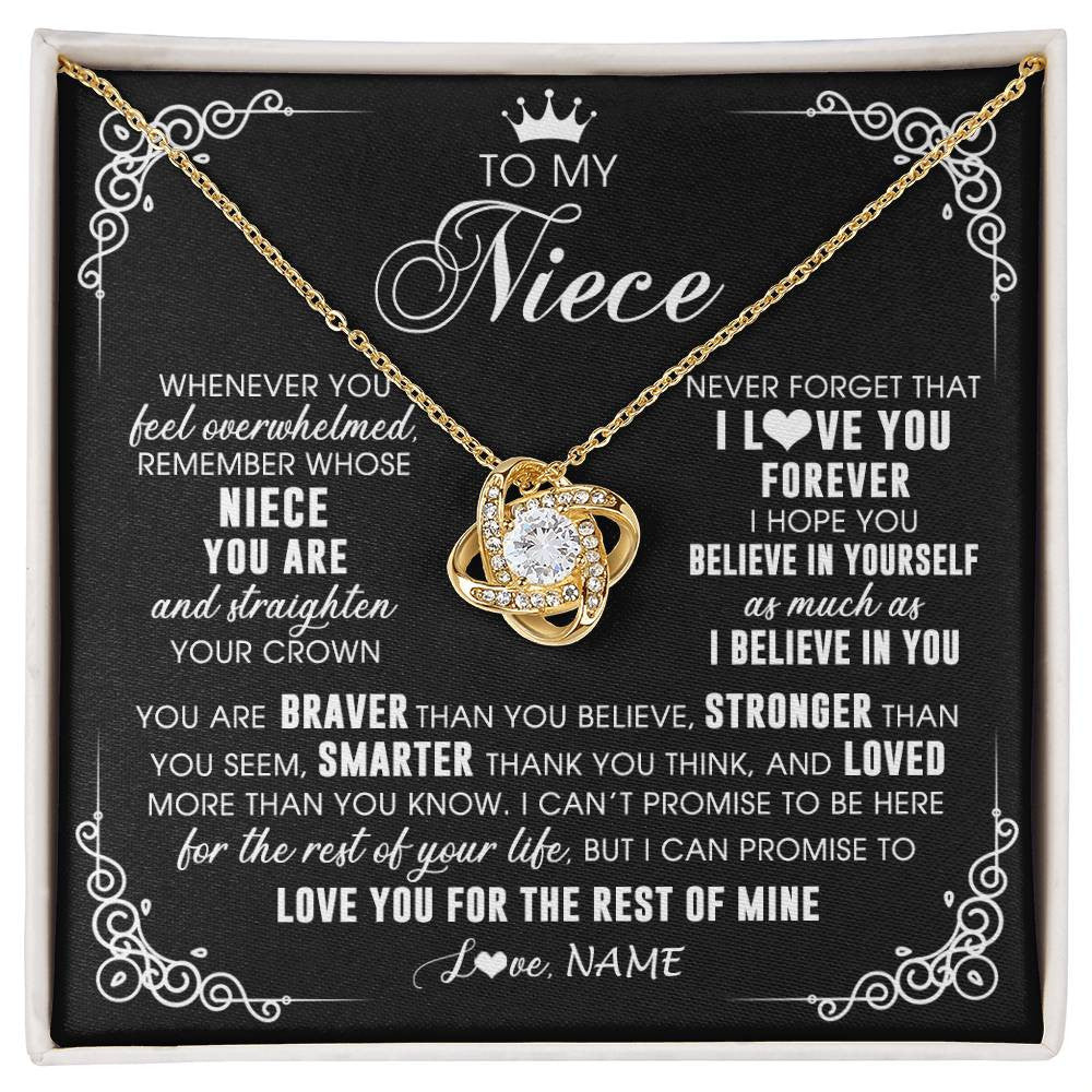 Love Knot Necklace 18K Yellow Gold Finish | 1 | Personalized To My Niece Necklace From Aunt Uncle Inspirational Strength Niece Birthday Jewelry Graduation Christmas Customized Gift Box Message Card | siriusteestore