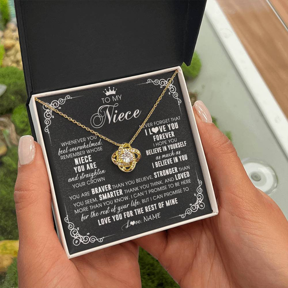 Love Knot Necklace 18K Yellow Gold Finish | 2 | Personalized To My Niece Necklace From Aunt Uncle Inspirational Strength Niece Birthday Jewelry Graduation Christmas Customized Gift Box Message Card | siriusteestore