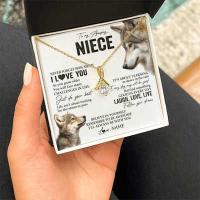 Alluring Beauty Necklace 18K Yellow Gold Finish | 2 | Personalized To My Niece Necklace From Aunt Uncle Just Do You Best Laugh Love Live Wolf Niece Birthday Graduation Christmas Customized Gift Box Message Card | siriusteestore