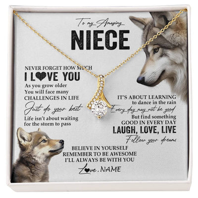 Alluring Beauty Necklace 18K Yellow Gold Finish | 1 | Personalized To My Niece Necklace From Aunt Uncle Just Do You Best Laugh Love Live Wolf Niece Birthday Graduation Christmas Customized Gift Box Message Card | siriusteestore