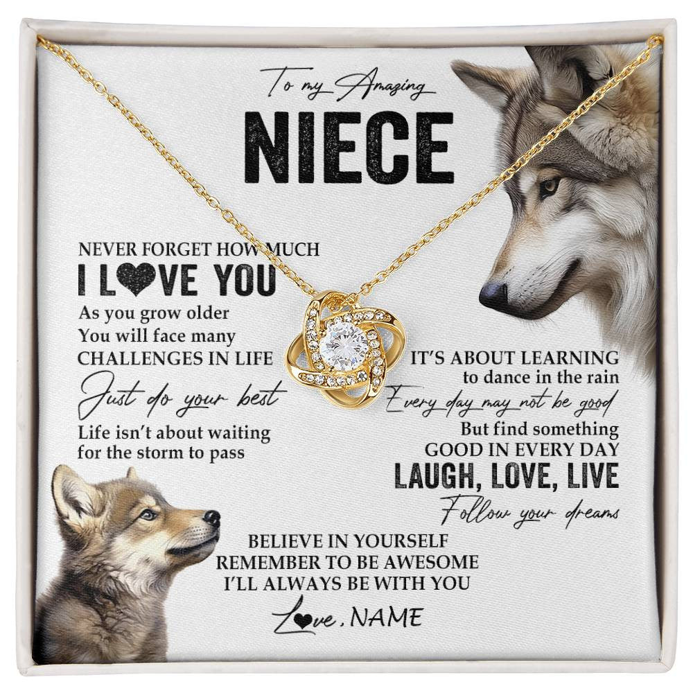 Love Knot Necklace 18K Yellow Gold Finish | 1 | Personalized To My Niece Necklace From Aunt Uncle Just Do You Best Laugh Love Live Wolf Niece Birthday Graduation Christmas Customized Gift Box Message Card | siriusteestore