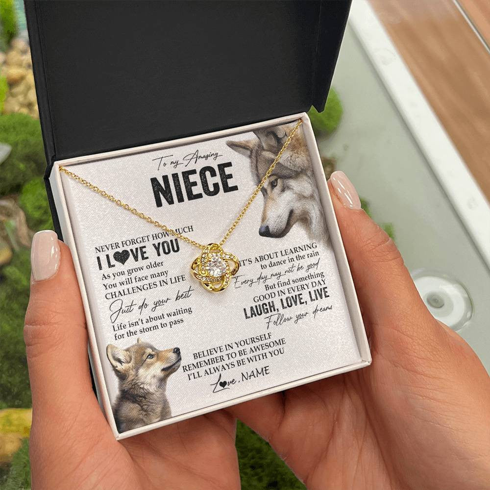 Love Knot Necklace 18K Yellow Gold Finish | 2 | Personalized To My Niece Necklace From Aunt Uncle Just Do You Best Laugh Love Live Wolf Niece Birthday Graduation Christmas Customized Gift Box Message Card | siriusteestore