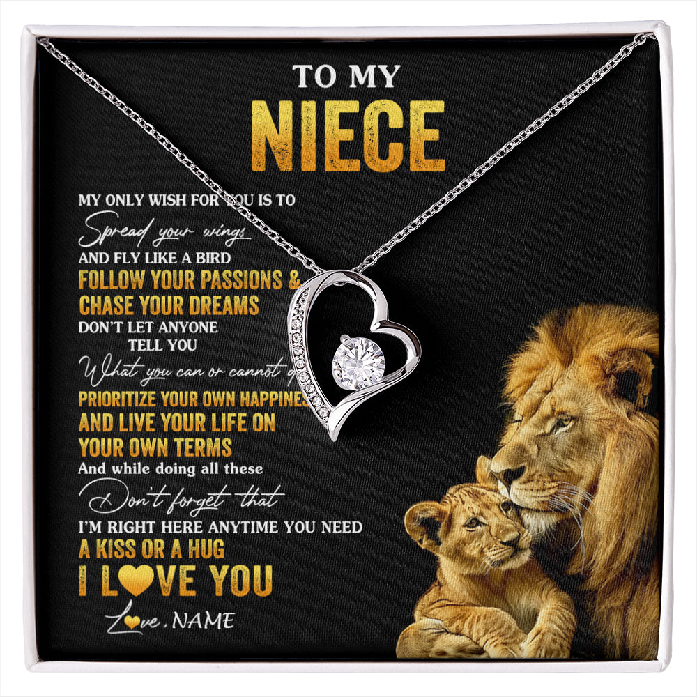 Forever Love Necklace 14K White Gold Finish | 1 | Personalized To My Niece Necklace From Aunt Uncle Lion My Only Wish For You Niece Birthday Graduation Christmas Customized Gift Box Message Card | siriusteestore