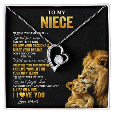 Forever Love Necklace 14K White Gold Finish | 1 | Personalized To My Niece Necklace From Aunt Uncle Lion My Only Wish For You Niece Birthday Graduation Christmas Customized Gift Box Message Card | siriusteestore