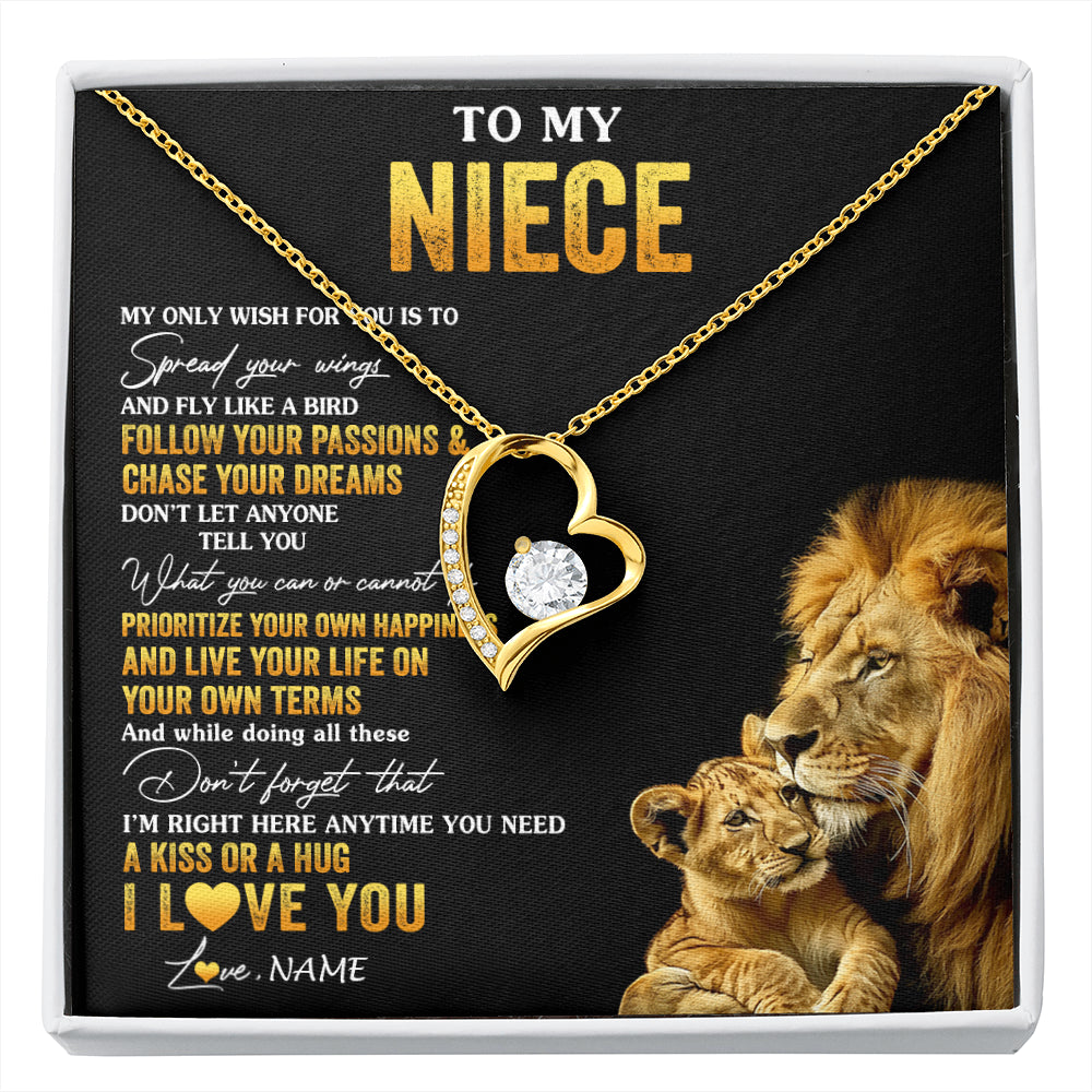 Forever Love Necklace 18K Yellow Gold Finish | 1 | Personalized To My Niece Necklace From Aunt Uncle Lion My Only Wish For You Niece Birthday Graduation Christmas Customized Gift Box Message Card | siriusteestore