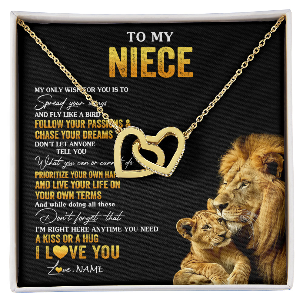 Interlocking Hearts Necklace 18K Yellow Gold Finish | 1 | Personalized To My Niece Necklace From Aunt Uncle Lion My Only Wish For You Niece Birthday Graduation Christmas Customized Gift Box Message Card | siriusteestore