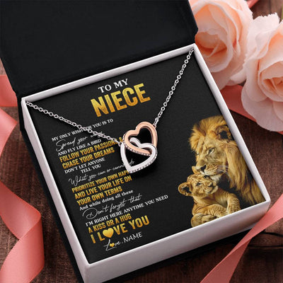 Interlocking Hearts Necklace Stainless Steel & Rose Gold Finish | 2 | Personalized To My Niece Necklace From Aunt Uncle Lion My Only Wish For You Niece Birthday Graduation Christmas Customized Gift Box Message Card | siriusteestore