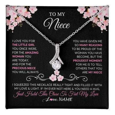 Alluring Beauty Necklace 14K White Gold Finish | 1 | Personalized To My Niece Necklace From Aunt Uncle Love You Little Girl Niece Jewelry Birthday Jewelry Graduation Christmas Customized Gift Box Message Card | siriusteestore