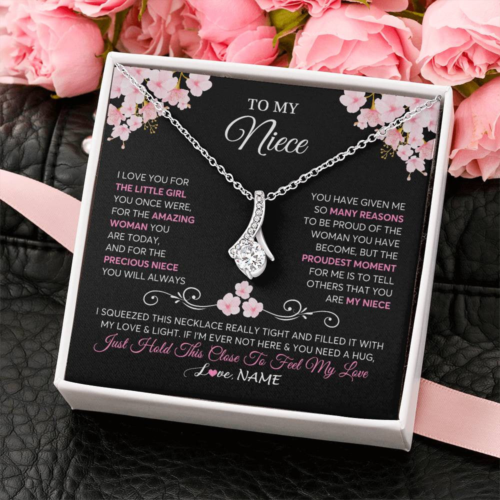 Alluring Beauty Necklace 14K White Gold Finish | 2 | Personalized To My Niece Necklace From Aunt Uncle Love You Little Girl Niece Jewelry Birthday Jewelry Graduation Christmas Customized Gift Box Message Card | siriusteestore