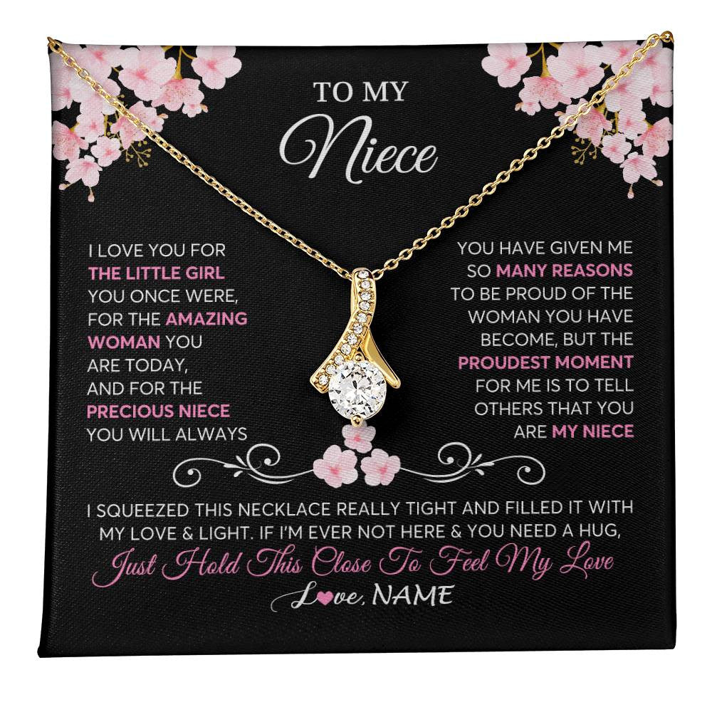 Alluring Beauty Necklace 18K Yellow Gold Finish | 1 | Personalized To My Niece Necklace From Aunt Uncle Love You Little Girl Niece Jewelry Birthday Jewelry Graduation Christmas Customized Gift Box Message Card | siriusteestore
