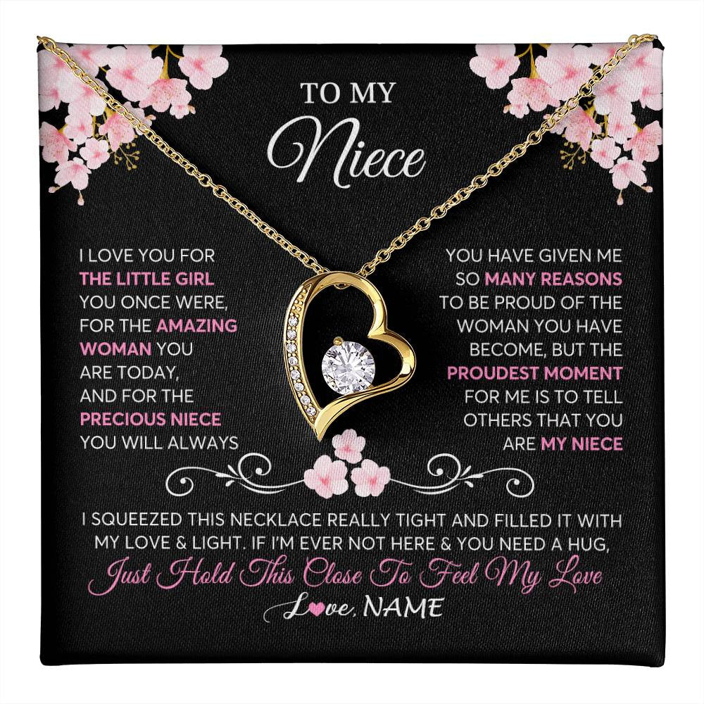 Forever Love Necklace 18K Yellow Gold Finish | 1 | Personalized To My Niece Necklace From Aunt Uncle Love You Little Girl Niece Jewelry Birthday Jewelry Graduation Christmas Customized Gift Box Message Card | siriusteestore