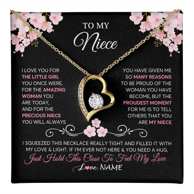 Forever Love Necklace 18K Yellow Gold Finish | 1 | Personalized To My Niece Necklace From Aunt Uncle Love You Little Girl Niece Jewelry Birthday Jewelry Graduation Christmas Customized Gift Box Message Card | siriusteestore