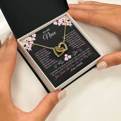 Interlocking Hearts Necklace 18K Yellow Gold Finish | 2 | Personalized To My Niece Necklace From Aunt Uncle Love You Little Girl Niece Jewelry Birthday Jewelry Graduation Christmas Customized Gift Box Message Card | siriusteestore