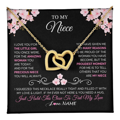 Interlocking Hearts Necklace 18K Yellow Gold Finish | 1 | Personalized To My Niece Necklace From Aunt Uncle Love You Little Girl Niece Jewelry Birthday Jewelry Graduation Christmas Customized Gift Box Message Card | siriusteestore