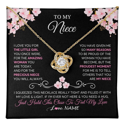Love Knot Necklace 18K Yellow Gold Finish | 1 | Personalized To My Niece Necklace From Aunt Uncle Love You Little Girl Niece Jewelry Birthday Jewelry Graduation Christmas Customized Gift Box Message Card | siriusteestore