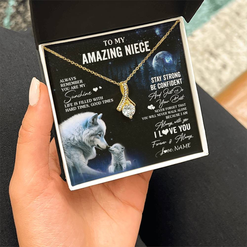 Alluring Beauty Necklace 18K Yellow Gold Finish | 2 | Personalized To My Niece Necklace From Aunt Uncle Moon Wolf Niece Birthday Gifts Jewelry Graduation Christmas Customized Gift Box Message Card | siriusteestore