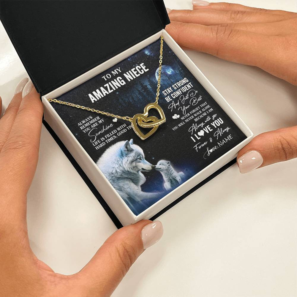 Interlocking Hearts Necklace 18K Yellow Gold Finish | 2 | Personalized To My Niece Necklace From Aunt Uncle Moon Wolf Niece Birthday Gifts Jewelry Graduation Christmas Customized Gift Box Message Card | siriusteestore