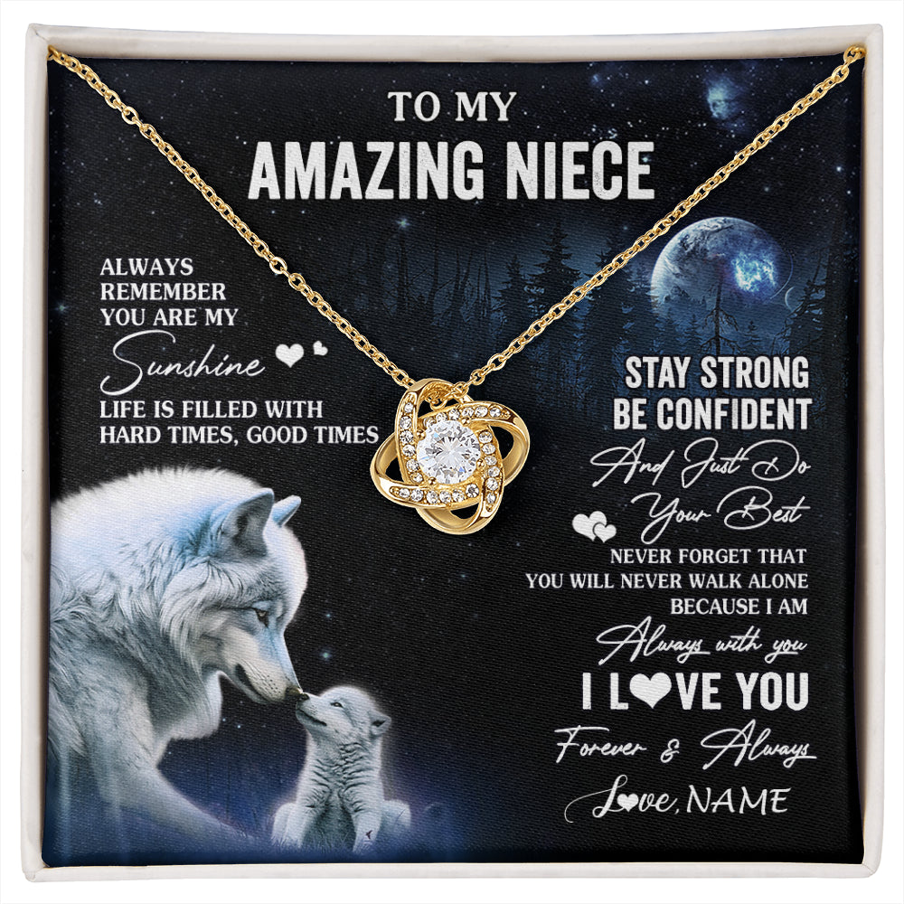 Love Knot Necklace 18K Yellow Gold Finish | 1 | Personalized To My Niece Necklace From Aunt Uncle Moon Wolf Niece Birthday Gifts Jewelry Graduation Christmas Customized Gift Box Message Card | siriusteestore