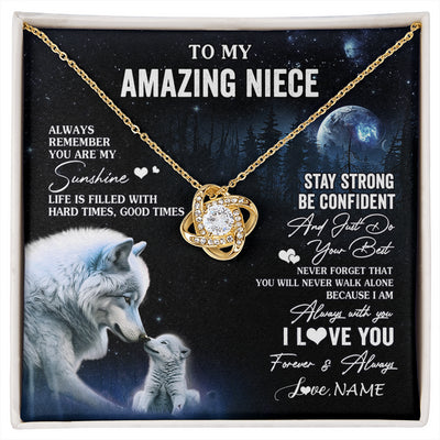 Love Knot Necklace 18K Yellow Gold Finish | 1 | Personalized To My Niece Necklace From Aunt Uncle Moon Wolf Niece Birthday Gifts Jewelry Graduation Christmas Customized Gift Box Message Card | siriusteestore