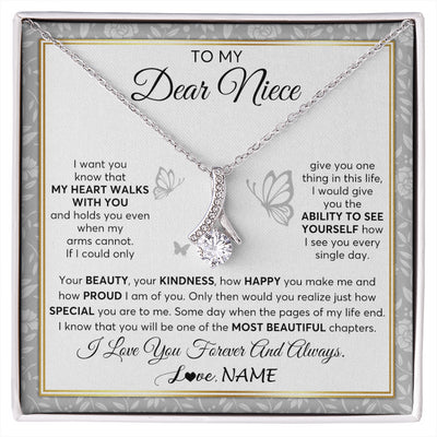 Alluring Beauty Necklace 14K White Gold Finish | 1 | Personalized To My Niece Necklace From Aunt Uncle My Heart Walks With You Niece Birthday Gifts Jewelry Graduation Christmas Customized Gift Box Message Card | siriusteestore