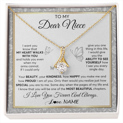 Alluring Beauty Necklace 18K Yellow Gold Finish | 1 | Personalized To My Niece Necklace From Aunt Uncle My Heart Walks With You Niece Birthday Gifts Jewelry Graduation Christmas Customized Gift Box Message Card | siriusteestore