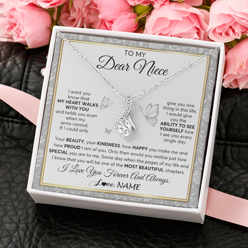 Alluring Beauty Necklace 14K White Gold Finish | 2 | Personalized To My Niece Necklace From Aunt Uncle My Heart Walks With You Niece Birthday Gifts Jewelry Graduation Christmas Customized Gift Box Message Card | siriusteestore