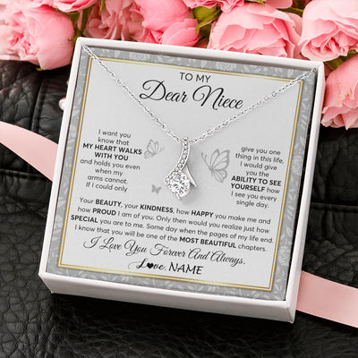Alluring Beauty Necklace 14K White Gold Finish | 2 | Personalized To My Niece Necklace From Aunt Uncle My Heart Walks With You Niece Birthday Gifts Jewelry Graduation Christmas Customized Gift Box Message Card | siriusteestore