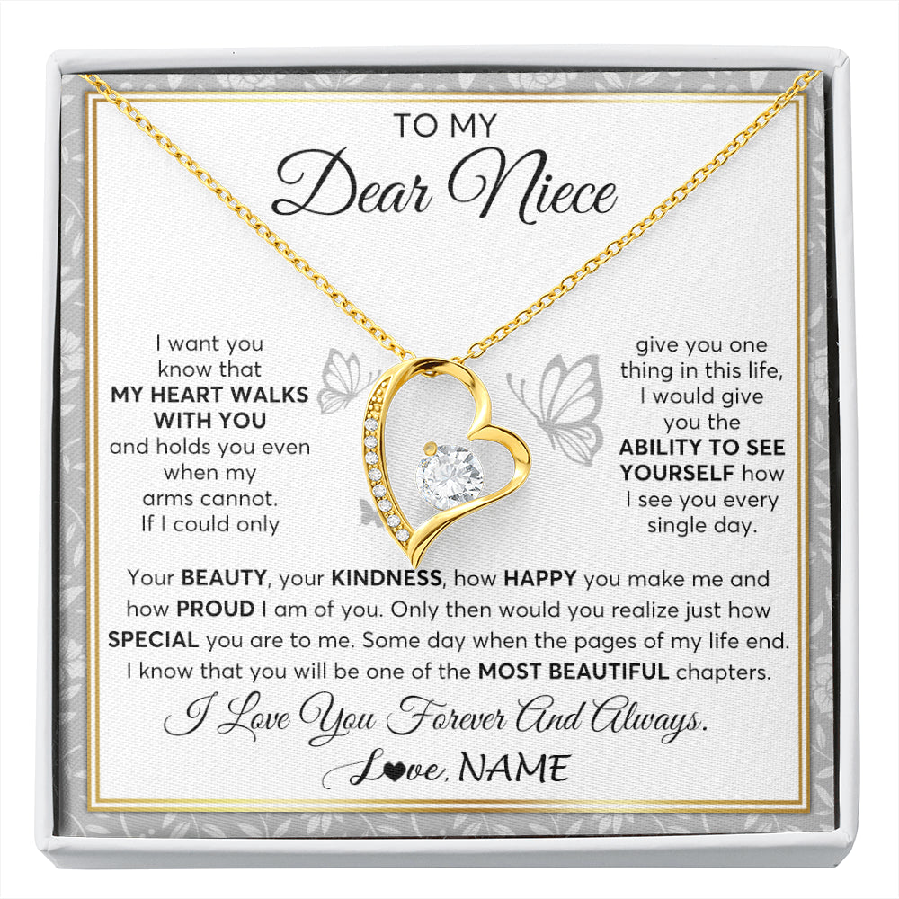 Forever Love Necklace 18K Yellow Gold Finish | 1 | Personalized To My Niece Necklace From Aunt Uncle My Heart Walks With You Niece Birthday Gifts Jewelry Graduation Christmas Customized Gift Box Message Card | siriusteestore