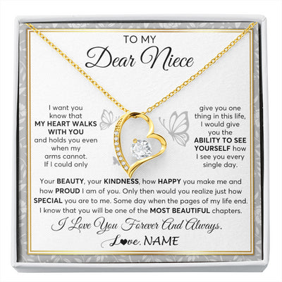 Forever Love Necklace 18K Yellow Gold Finish | 1 | Personalized To My Niece Necklace From Aunt Uncle My Heart Walks With You Niece Birthday Gifts Jewelry Graduation Christmas Customized Gift Box Message Card | siriusteestore