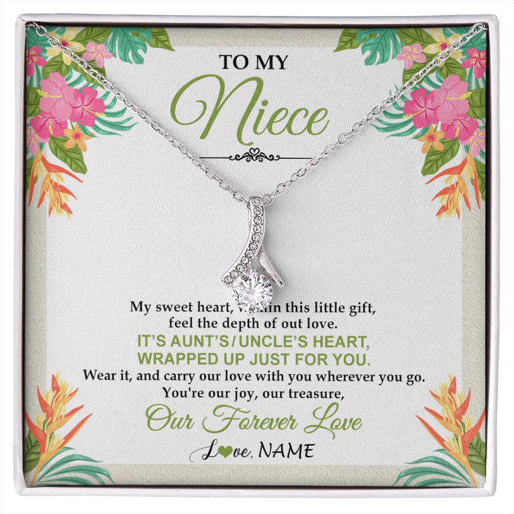 Alluring Beauty Necklace 14K White Gold Finish | 1 | Personalized To My Niece Necklace From Aunt Uncle My Sweet Heart Birthday Gift For Niece Graduation Anniversary Christmas Customized Gift Box Message Card | siriusteestore