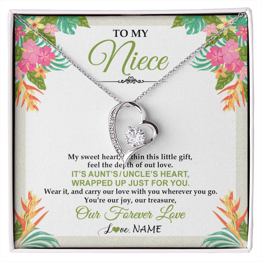 Forever Love Necklace 14K White Gold Finish | 1 | Personalized To My Niece Necklace From Aunt Uncle My Sweet Heart Birthday Gift For Niece Graduation Anniversary Christmas Customized Gift Box Message Card | siriusteestore