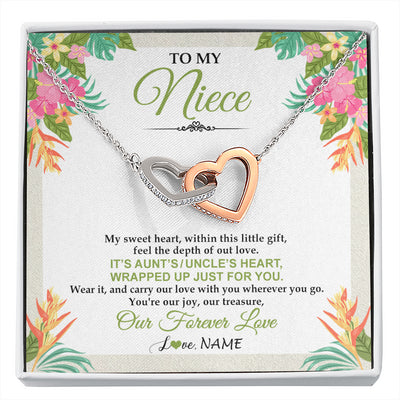 Interlocking Hearts Necklace Stainless Steel & Rose Gold Finish | 1 | Personalized To My Niece Necklace From Aunt Uncle My Sweet Heart Birthday Gift For Niece Graduation Anniversary Christmas Customized Gift Box Message Card | siriusteestore