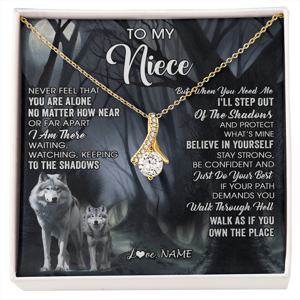 Alluring Beauty Necklace 18K Yellow Gold Finish | 1 | Personalized To My Niece Necklace From Aunt Uncle Never Feel That You Are Alone Wolf Niece Birthday Gifts Jewelry Christmas Customized Gift Box Message Card | siriusteestore