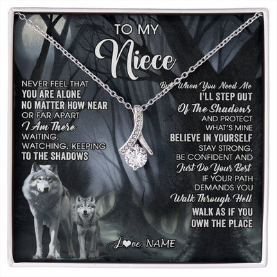 Alluring Beauty Necklace 14K White Gold Finish | 1 | Personalized To My Niece Necklace From Aunt Uncle Never Feel That You Are Alone Wolf Niece Birthday Gifts Jewelry Christmas Customized Gift Box Message Card | siriusteestore