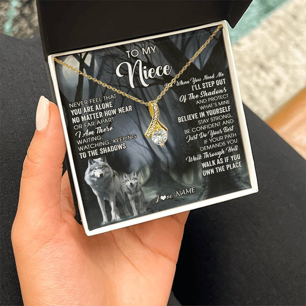 Alluring Beauty Necklace 18K Yellow Gold Finish | 2 | Personalized To My Niece Necklace From Aunt Uncle Never Feel That You Are Alone Wolf Niece Birthday Gifts Jewelry Christmas Customized Gift Box Message Card | siriusteestore