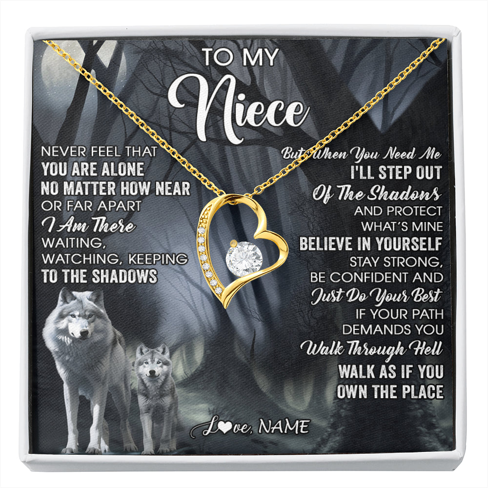 Forever Love Necklace 18K Yellow Gold Finish | 1 | Personalized To My Niece Necklace From Aunt Uncle Never Feel That You Are Alone Wolf Niece Birthday Gifts Jewelry Christmas Customized Gift Box Message Card | siriusteestore