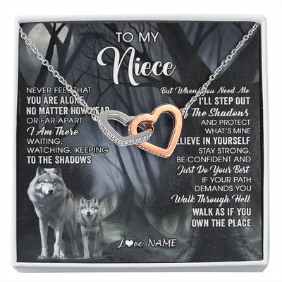 Interlocking Hearts Necklace Stainless Steel & Rose Gold Finish | 1 | Personalized To My Niece Necklace From Aunt Uncle Never Feel That You Are Alone Wolf Niece Birthday Gifts Jewelry Christmas Customized Gift Box Message Card | siriusteestore