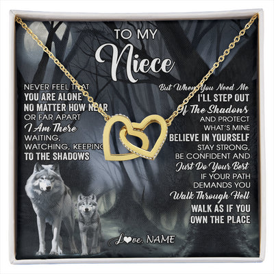 Interlocking Hearts Necklace 18K Yellow Gold Finish | 1 | Personalized To My Niece Necklace From Aunt Uncle Never Feel That You Are Alone Wolf Niece Birthday Gifts Jewelry Christmas Customized Gift Box Message Card | siriusteestore