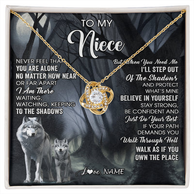 Love Knot Necklace 18K Yellow Gold Finish | 1 | Personalized To My Niece Necklace From Aunt Uncle Never Feel That You Are Alone Wolf Niece Birthday Gifts Jewelry Christmas Customized Gift Box Message Card | siriusteestore