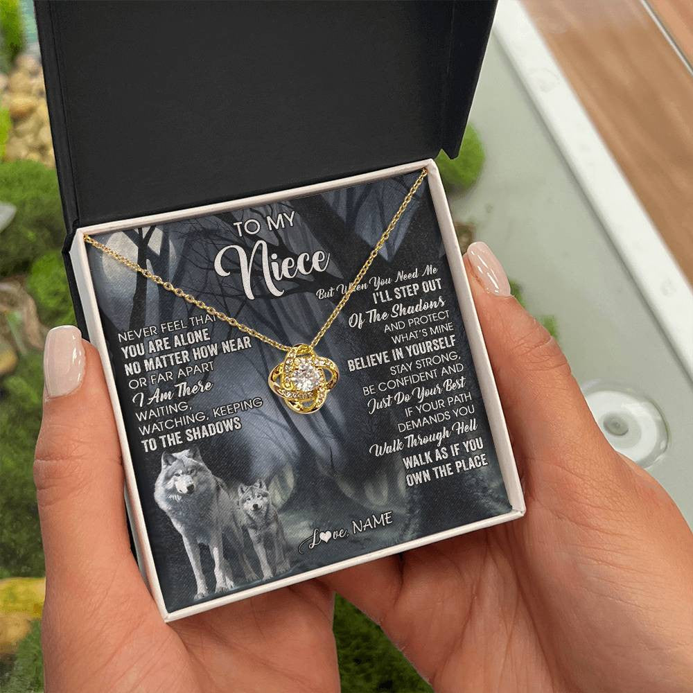 Love Knot Necklace 18K Yellow Gold Finish | 2 | Personalized To My Niece Necklace From Aunt Uncle Never Feel That You Are Alone Wolf Niece Birthday Gifts Jewelry Christmas Customized Gift Box Message Card | siriusteestore