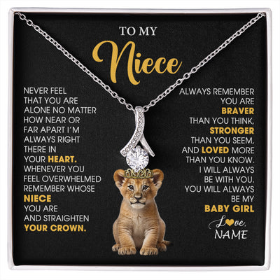 Alluring Beauty Necklace 14K White Gold Finish | 1 | Personalized To My Niece Necklace From Aunt Uncle Never Feel You Are Alone Lion Birthday Gift Niece Anniversary Christmas Customized Gift Box Message Card | siriusteestore