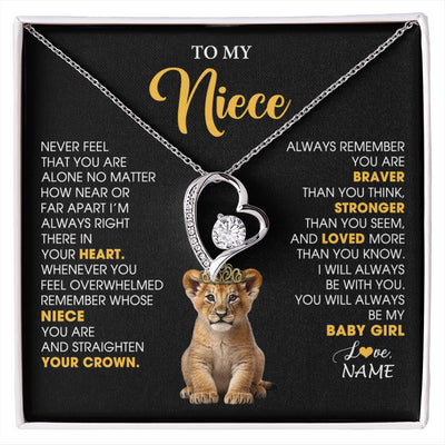 Forever Love Necklace 14K White Gold Finish | 1 | Personalized To My Niece Necklace From Aunt Uncle Never Feel You Are Alone Lion Birthday Gift Niece Anniversary Christmas Customized Gift Box Message Card | siriusteestore