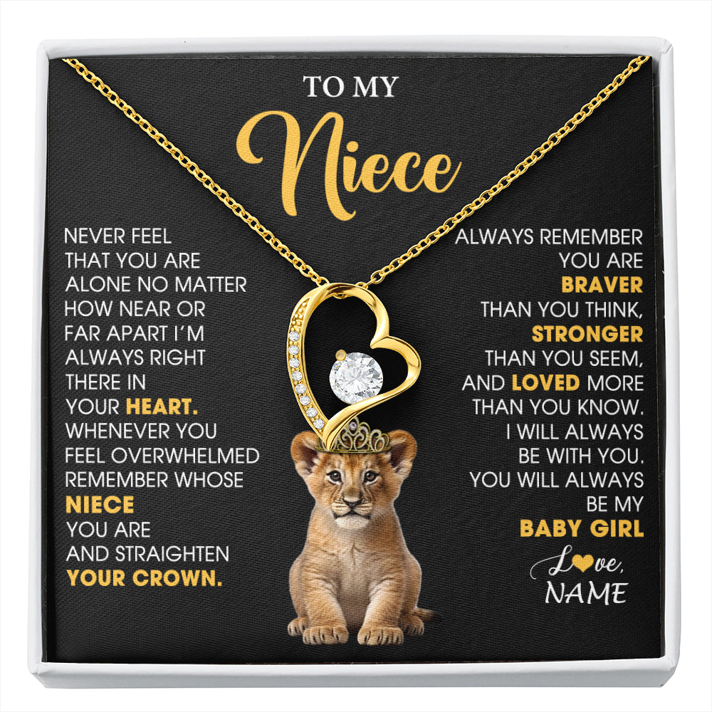 Forever Love Necklace 18K Yellow Gold Finish | 1 | Personalized To My Niece Necklace From Aunt Uncle Never Feel You Are Alone Lion Birthday Gift Niece Anniversary Christmas Customized Gift Box Message Card | siriusteestore