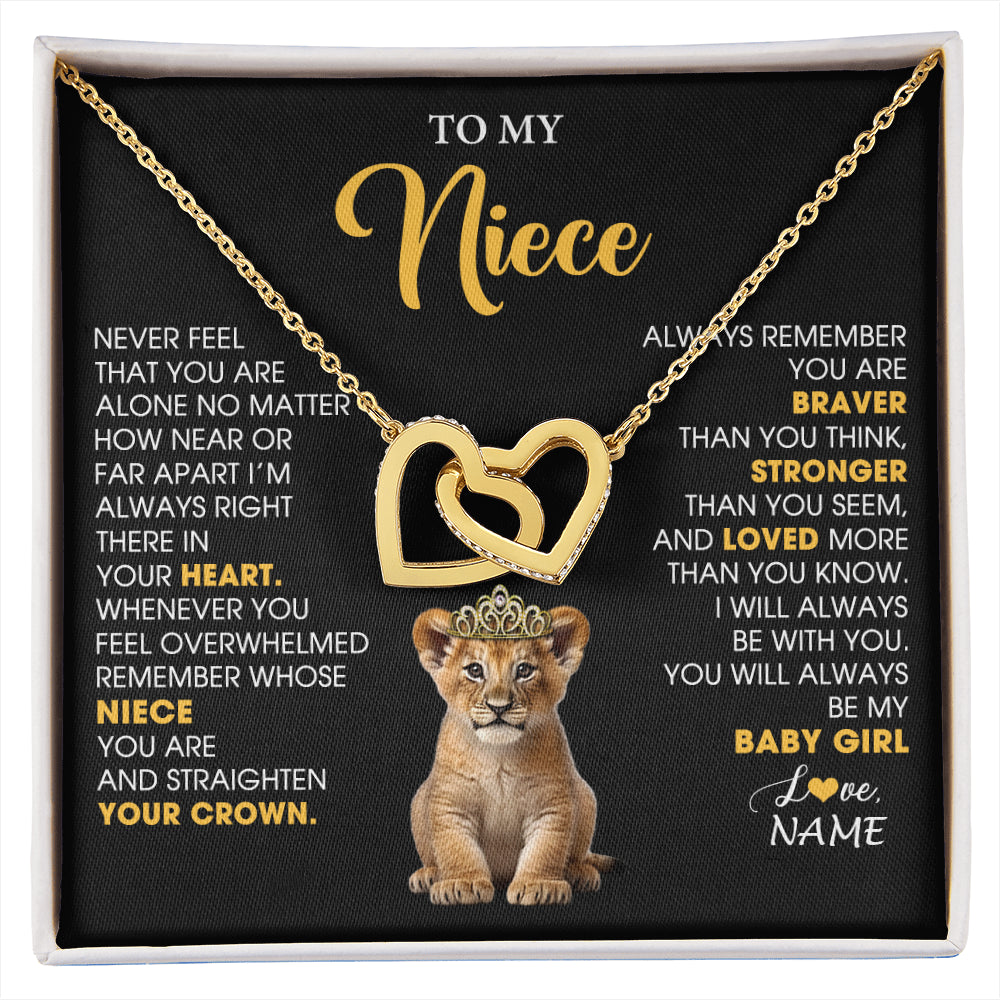 Interlocking Hearts Necklace 18K Yellow Gold Finish | 1 | Personalized To My Niece Necklace From Aunt Uncle Never Feel You Are Alone Lion Birthday Gift Niece Anniversary Christmas Customized Gift Box Message Card | siriusteestore